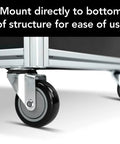 Smooth Rollin 4 Inch ESD T Slot Mount Swivel Caster With Reliable Locking Brake, mounted directly on a frame for stability.