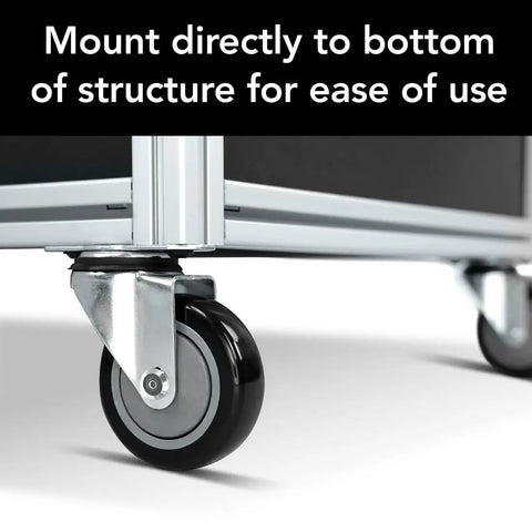 Smooth Rollin 4 Inch ESD T Slot Mount Swivel Caster With Reliable Locking Brake, mounted directly on a frame for stability.