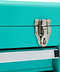 Close-up of the secure locking latch on Damn Solid Steel Tool Chest With Secure Locking Drawers For Serious Workshop Storage.