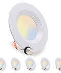 Adjustable Color Temperature LED Recessed Can Lights 5 To 6 Inch, 6 Pack, 2700K To 6500K Selectable Downlights With Wet Rating, Baffle Trim, CRI 90, E26 Base, Dimmable, 10.5W Equivalent To 85W, Easy Retrofit Install, ETL