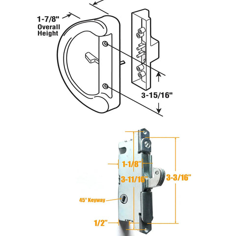 Diagram of Easy Swap Sliding Patio Door Handle Set With Key Cylinder And Mortise Lock Full Replacement For Doors 1.5 To 1.75 Inches Thick