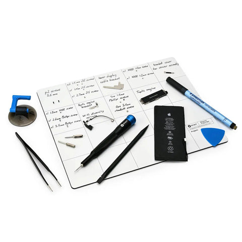 Slick Magnetic Project Mat With Rewritable Surface For Super Tight Electronics Organization Keep Screws And Parts Sorted In Twenty Zones While You Fix Iphones And Macs Solid Setup with tools and components.