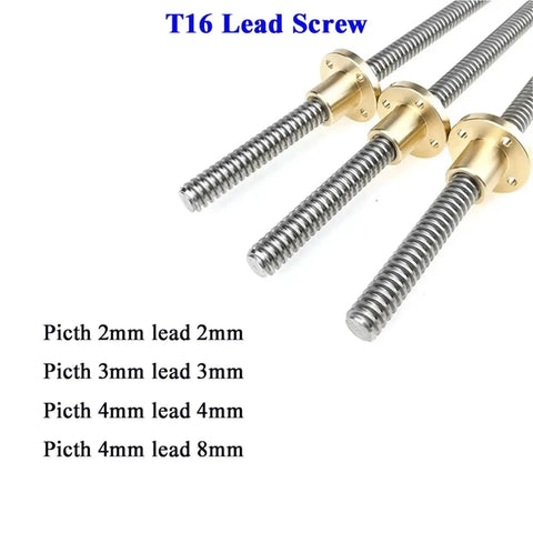 T16 Trapezoidal Lead Screw With Solid Brass Nut For Hella Smooth CNC And 3D Printer Builds offering 2mm, 3mm, 4mm pitch and custom lengths.