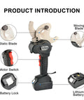 Diagram of Electric Ratcheting Cable Cutter With Cleaning Brush And Rechargeable Hydraulic Wire Cutting Tool For Copper And Aluminum Armored Cables EC 54M highlighting components