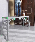 Built Tough Adjustable Portable Foldable Scaffold Tower Ladder Bench With 400kg Capacity For Home DIY Projects, Workshop, Garage And Construction Sites 200x40cm in use
