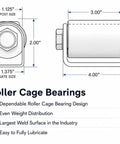 Workhorse Roller Cage Hinges 3.5 Inch Heavy Duty With Grease Fitting Removable Axle dimensions showing post and gate sizes.