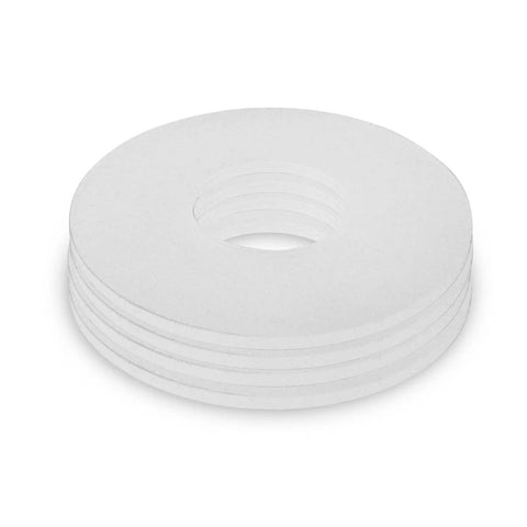 No Fuss Three Inch Silicone Flapper Seal Replacement For Toto Thu128 Toilet Flush Valve Four Pack, flexible white gaskets stacked.