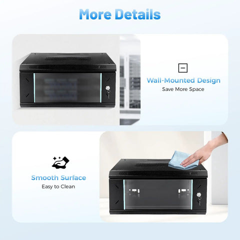 Heavy-Duty Badass 4U Wall Mount Network Rack Cabinet With Lockable Tempered Glass Door cleaning surface with a hand wiping