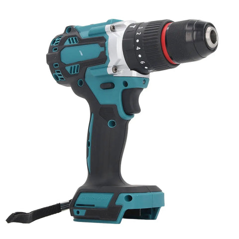 Heavy Duty Cordless Drill With Dual Speed Modes And 20 Plus 3 Torsion Settings featuring a compact design and metal chuck for home repairs.