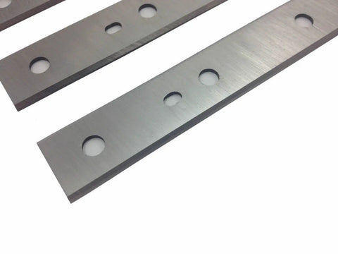 Close-up of Pro Grade 13 Inch Planer Blades Replacement Kit For DW735 DW735X Planer, showing high-speed steel blades with holes