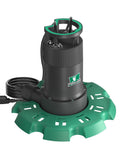 Automatic Submersible Pool Cover Pump 110V One Quarter HP 2800 GPH with check valve adapter, green base, and 10 ft power cord