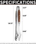Heavy Duty Rosewood Handle BBQ Grill Tongs Measuring 16.7 Inches Long, Premium Stainless Steel Grilling Tool specifications