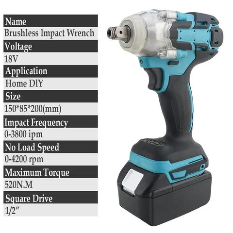 Bad Boy Brushless Angle Grinder And Impact Wrench Combo Kit Built For Speedy Cuts And Big Heavy Lifting Plays Nice With All 18 Volt Batteries Handles Tough Materials Without Breaking A Sweat, showing an 18V brushless impact wrench.