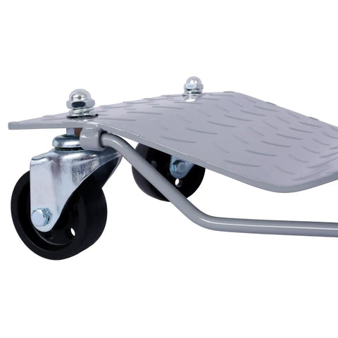 Close-up of a Heavy Duty Car Wheel Dolly Set Of 4 Holding 5500 Lbs With Reinforced Steel Build showcasing swivel wheels.