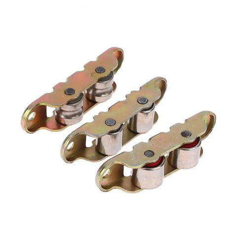 Eight Piece Premium Quality Heavy Duty Double Wheel Sliding Door Rollers And Window Pulley Replacement Kits showing metal double wheel pulleys.