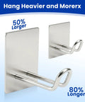 Super Strong Adhesive Hooks With Extended Stainless Steel Bar For Heavy Duty Wall Mount zero drama install showcasing two larger hooks.
