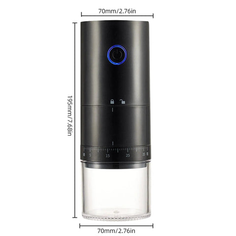 Portable Electric Coffee Grinder With Ceramic Burrs And Digital Scale, Usb Rechargeable Cordless Design For Espresso Drip French Press, No Fuss Brewing And Smooth Sips At Home Or On The Road, black body with transparent dust cup.