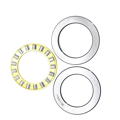 Heavy Duty Thrust Cylindrical Roller Bearing Set For Industrial Machinery 9117 9118 9120 9122 9124 9126 9128 9130M 150X190X31 three bearings on white background