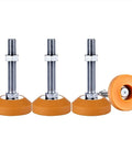Rock Solid Adjustable Leveling Feet Four Pack Built Tough Carbon Steel Threaded Lifts with Grippy Rubber Bottoms.