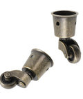 Four Pack 360 Degree Swivel Cup Casters With Silent Rolling Precision Bearings Smooth Operator Antique Brass Furniture Wheels, close-up view.