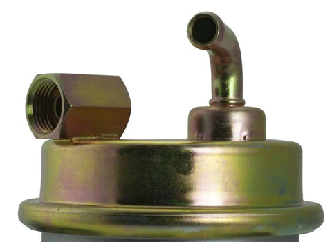 Close-up of mechanical fuel pump replacement for classic GM rides and trucks designed for Chevy models from 1971 to 1989.