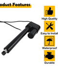 12 Inch Heavy Duty 12V Electric Linear Actuator With Potentiometer, showing motor, stainless steel shaft, and waterproof features.