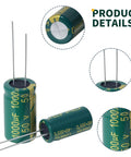 No Sweat Aluminum Electrolytic Capacitor Assortment Kit Featuring 24 Values Spanning 1Uf To 2200Uf At 16V 25V 35V 50V 63V showing two capacitors with 1000uF rating at 50V.