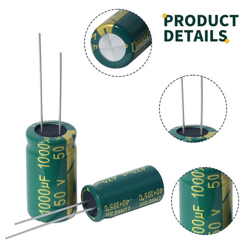 No Sweat Aluminum Electrolytic Capacitor Assortment Kit Featuring 24 Values Spanning 1Uf To 2200Uf At 16V 25V 35V 50V 63V showing two capacitors with 1000uF rating at 50V.