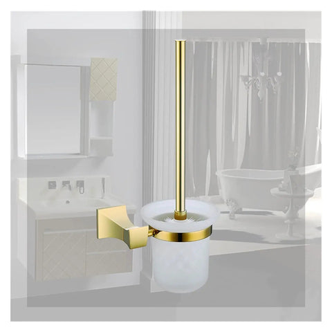 Heavy Duty Wall Mount Toilet Brush Holder With Sleek Chrome And Matte Black Finish A Rock Solid Bathroom Staple That Tackles Toilet Grime Hella Fast And Delivers Zero Fuss Cleanup, featuring golden accents and frosted holder.