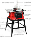 10 Inch Table Saw Electric Cutting Machine with Aluminum Tabletop and Stand, featuring 15 Amp Motor for precise woodworking cuts.