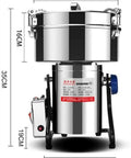 Stainless Steel Electric Grain Grinder Mill High Speed 2000G Capacity with dimensions for busy home cooks and small business use.