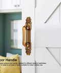European style vintage door handle on white cabinet, part of Set Of 4 European Style Vintage Door Handles For Cabinets Drawers Cupboards And Sliding Doors, Classic Metal Pull Handles For Kitchen And Furniture, Easy Indoor Outdoor Installation.