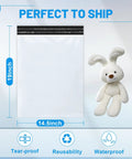 Heavy Duty Weatherproof Poly Mailers 14.5x19 Inch 200 Pack Shipping Bags Built Tough For Clothing Apparel No Sweat Packing with stuffed bunny.