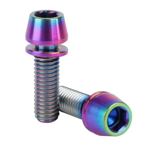 Solid Ride Ready Grade Five Titanium Hex Drive Bolts With Matched Lock Washers M5 X 16 18 20 Millimeter Tapered Nose heavy duty fasteners