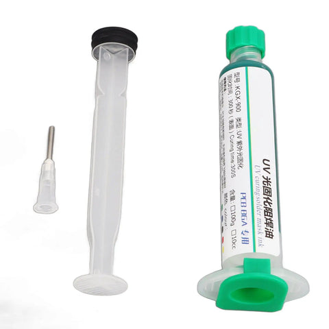 2 Pack Solder Mask Ink PCB Curing Kit For Computer And Mobile Repair Pro Grade Solder Mask Ink with Nozzle and Push Rod
