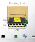 Rugged Industrial Five Port Gigabit Switch With DC 12 To 48V Input Din Rail And Wall Mount IP40 Protection, packing list displayed