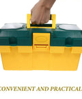 Rock Solid Portable Plastic Toolbox Organizer With Smart Compartments For Easy Carry And Outdoor Use, sturdy yellow and green design.