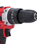 Close-up of Rig Ready Dual Battery Cordless Drill Driver Kit with keyless chuck and adjustable clutch settings.