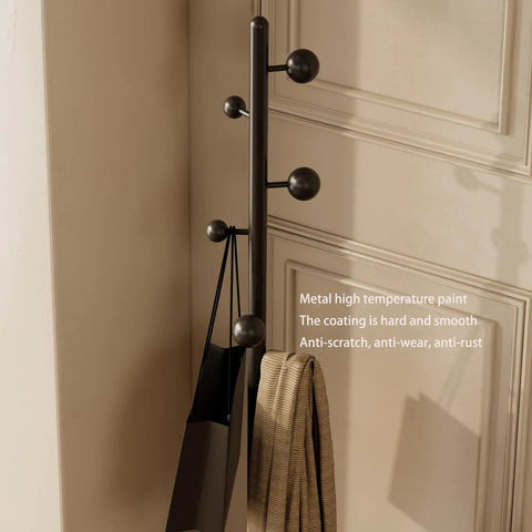 Freestanding Coat Rack With Seven Hooks And Sturdy Metal Base For Bags Hats And Coats Built To Last With High Temperature Paint