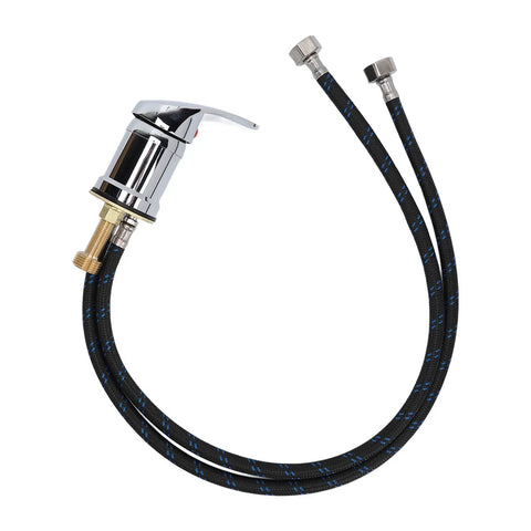 Commercial Grade Barbershop Shampoo Basin Faucet Mixing Valve featuring chrome finish and flex hose for salon use.