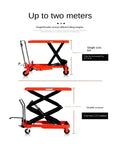 Heavy Duty Hydraulic Scissor Lift Table With Foot Pump And Ergonomic Grip No Sweat Electric Flatbed Trolley with single and double lifting heights.