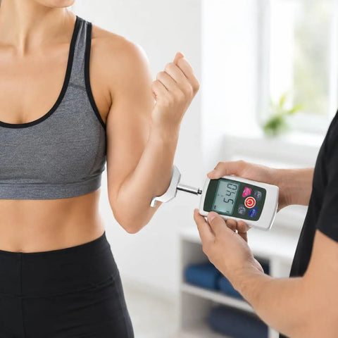 Portable Digital Handheld Dynamometer For Grip Strength Testing And Muscle Endurance Tracking With Dead On Accuracy in use.