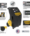 Zero Sweat R134a Air Conditioning Recovery And Recharge Unit with 7 inch touchscreen and 10 inch wheels for mechanics using it in shop.