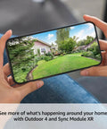 Outdoor 4 XR Wireless Security Camera System With Four Battery Powered Cameras Delivers Killer Coverage Up To 1000 Feet Open Air Or 400 Feet Typical Use Two Year Battery Life Four Camera Kit For Whole Home Surveillance view on smartphone.