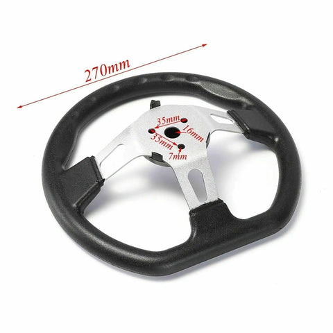 Compact 29 Inch Go Kart Rolling Chassis Kit With Four 6 Inch Wheels For Diy Builds T8F Drive And Front Steering Ready To Roll For Junior Karts And Drift Trikes Four Wheel Set Included. Close-up of steering wheel 270mm diameter.