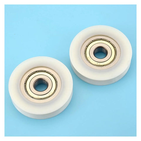 10 Pack U Groove Nylon Pulley Wheels Featuring Plastic Coated Bearings with a 12mm Bore and 60mm Diameter on blue background.