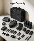 Extra Large Electronics Travel Organizer Case Heavy Duty Cord And Charger Storage Bag with drone and accessories on a table.