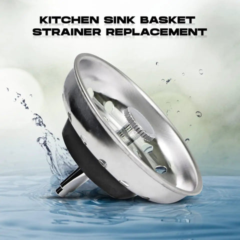 Kitchen Sink Basket Strainer Replacement for Standard Drains 3.25 Inch Chrome Plated Stainless Steel with Rubber Stopper