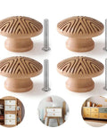 Handmade Boho Wood Cabinet Knobs 4 Pack Dope Mushroom Round Pulls With M4 Screws For Cabinets, Dressers, Wardrobes, Closets