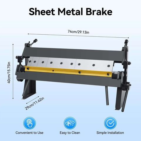 24 Inch Box And Pan Brake With 0 To 135 Degree Adjustable Bend, heavy duty metal hand brake with dimensions and features displayed